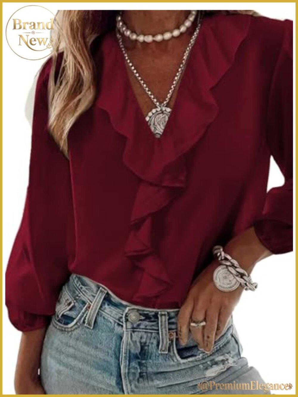 Women's V-Neck 3/4 Sleeve Ruffle Floral Collar Blouse Work Top